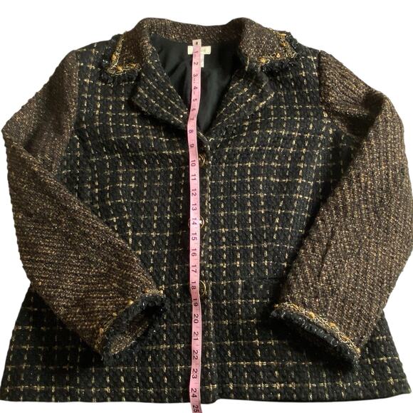 Chico's Tweed Blazer Black Brown Metallic Beaded Fringe Size 12 L Boho Academia - Picture 14 of 15